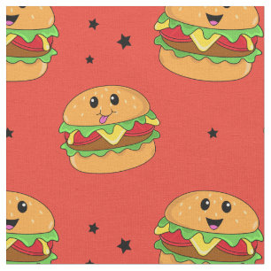 Tissu Cute Kawaii Cheeseburger Motif en rouge