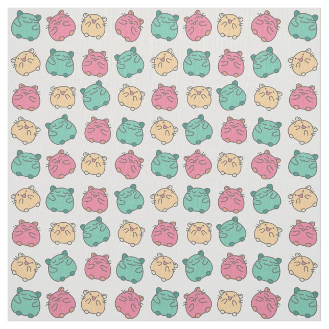 Tissu Cute Kawaii Hamsters Jaune, Rose, Vert Motif (Échantillon)