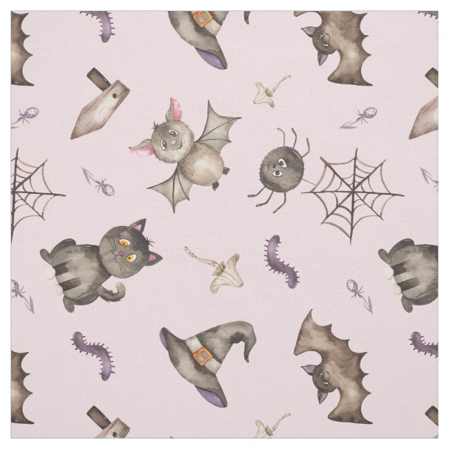Tissu Cute Kids Cat Bat Spider Halloween Motif (Échantillon)