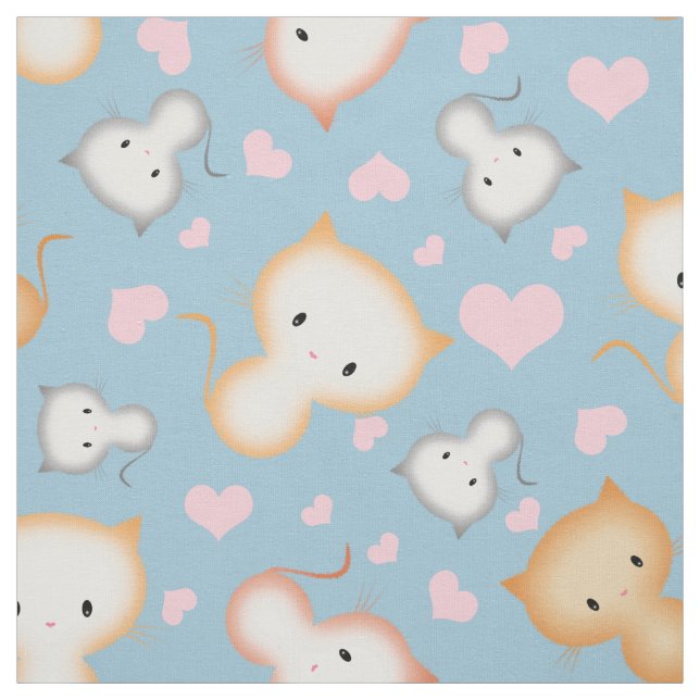 Tissu Cute Kitty Chats et Coeurs Motif (Échantillon)