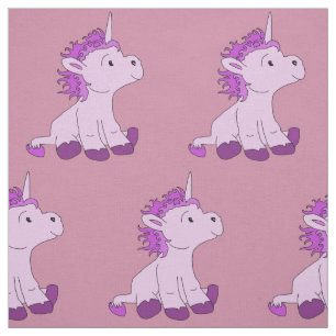 Tissu Cute Little Unicorn à crinière violette rose