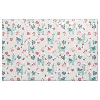 Tissu Cute Llama Coeurs Fleurs Folk Art Doodle