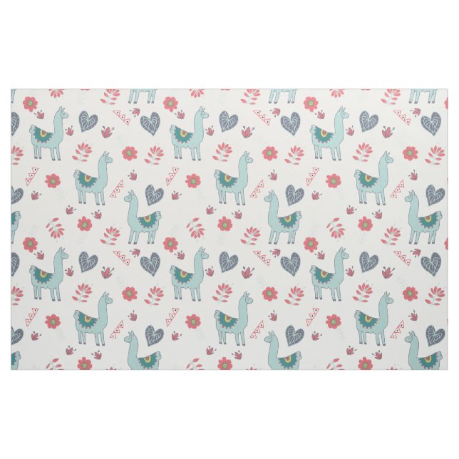 Tissu Cute Llama Coeurs Fleurs Folk Art Doodle (Fat Quarter)