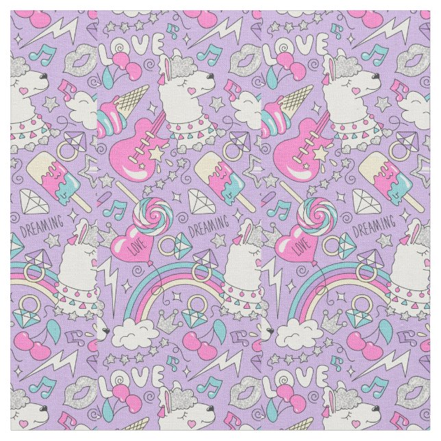 Tissu Cute Llama Motif (Fermer)