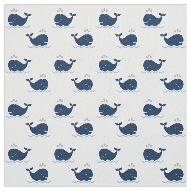 Tissu Cute marine bleu et blanc Motif de baleines nautiq (Échantillon)