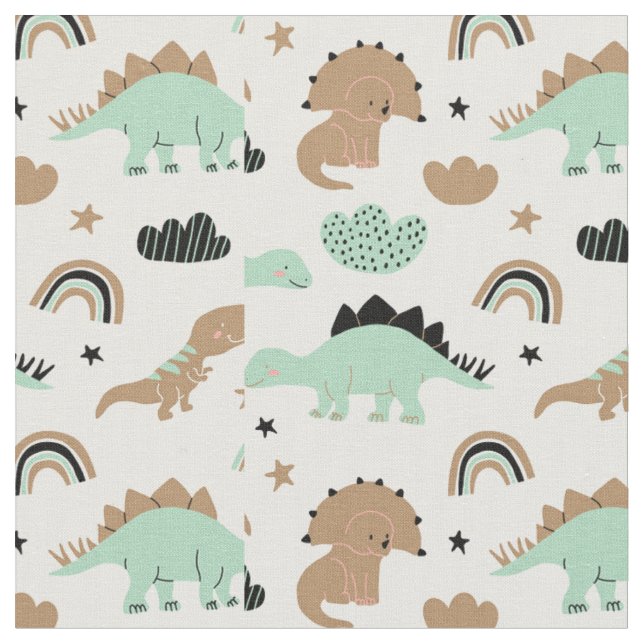 Tissu Cute Mint Green Dinosaur Motif (Fermer)