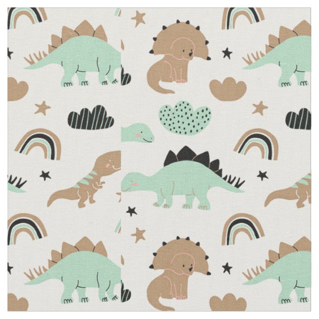 Tissu Cute Mint Green Dinosaur Motif (Fermer)