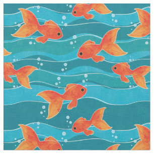 Tissu Cute Motif de natation Goldfish & Water