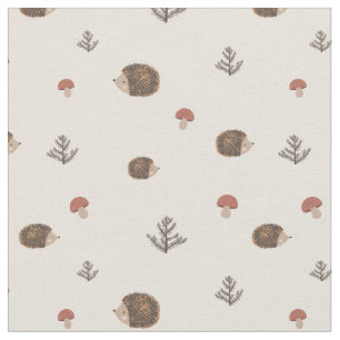 Tissu Cute Motif forestier de Hérisson et Champignons