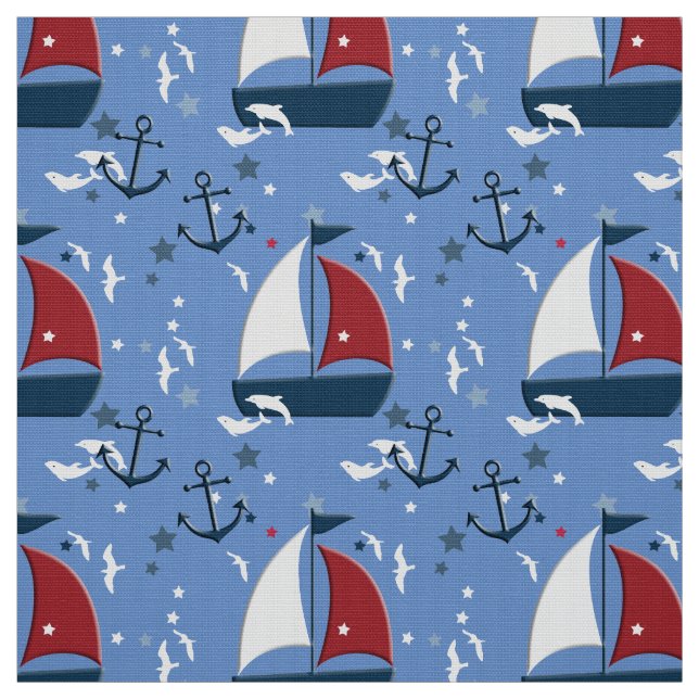 Tissu Cute Motif Nautique (Échantillon)
