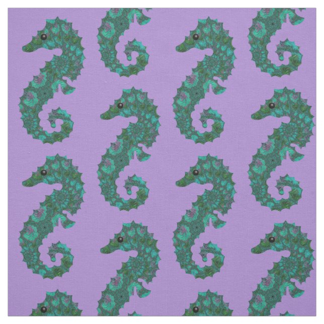 Tissu Cute Nautique Turquoise et violet Motif Seahorse (Échantillon)