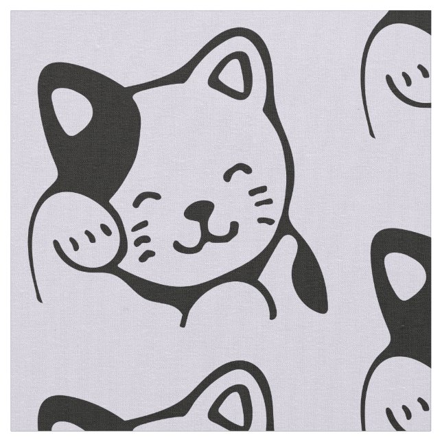 Tissu Cute noir et blanc Kitty Chat Waving Bonjour (Fermer)