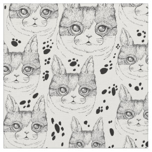 Tissu Cute Noir et Blanc Serene Cat Motif visage