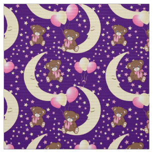 Tissu Cute ours en peluche assis sur le Motif de la lune