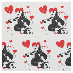 Tissu Cute Pandas jouant en famille