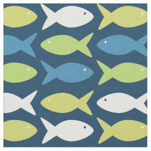 Tissu Cute Poisson Sous La Mer Bleu Nautique Vert