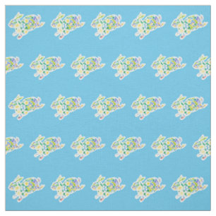 Tissu Cute Primroses Bunnies Floral Motif sur Blue