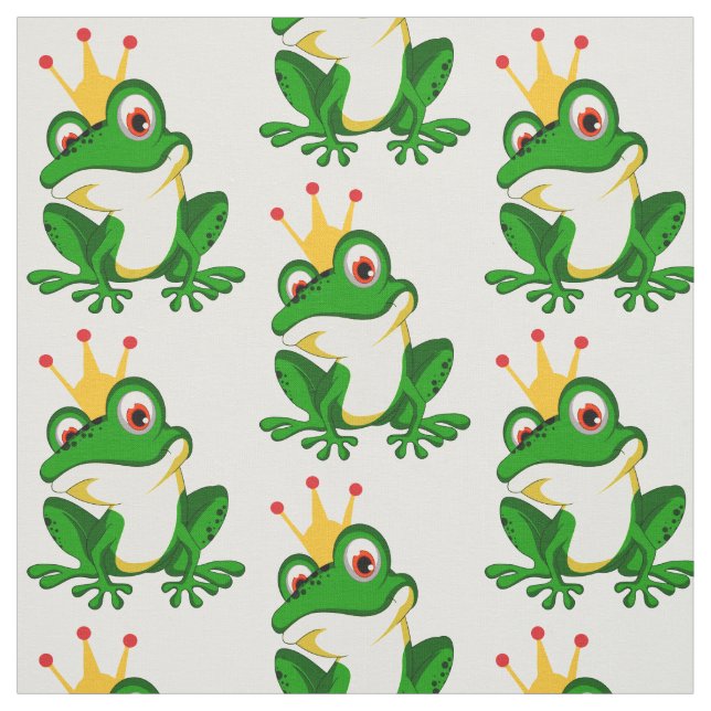 Tissu Cute Princess Frog. La Couronne.Vert (Échantillon)