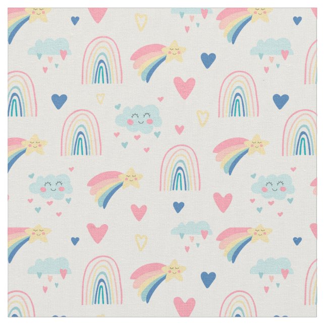 Tissu Cute Rainbow Hearts & Clouds Motif (Fermer)