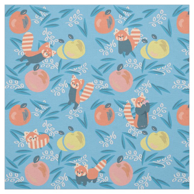 Tissu Cute 'Red Panda' Blue Apple Motif Fabric (Échantillon)