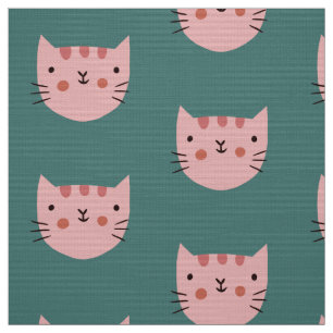 Tissu Cute rose Chat Motif vert