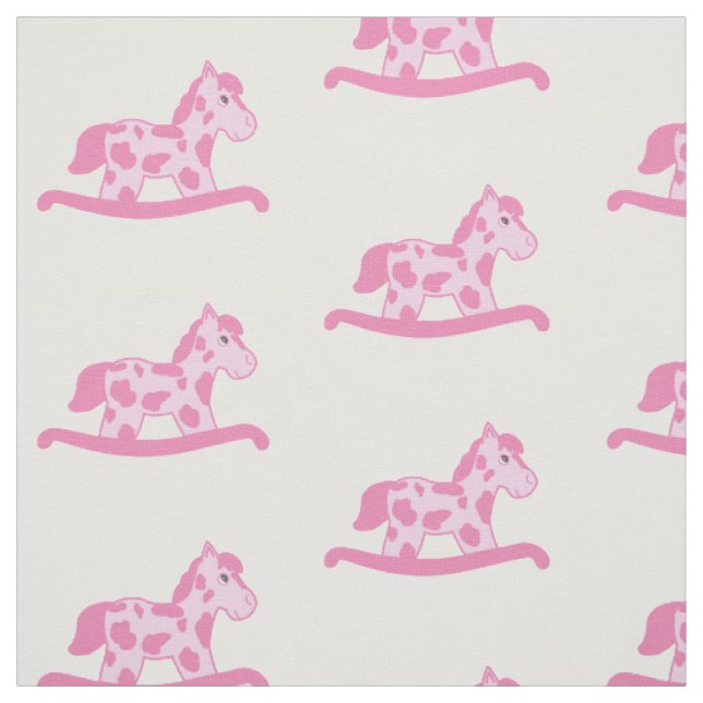 Tissu Cute Rose Rocse Motif Cheval sur Blanc (Échantillon)