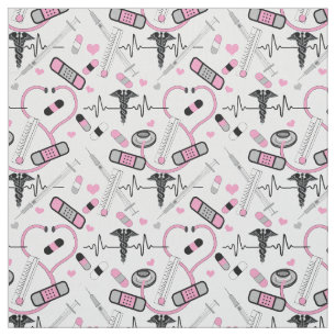 Tissu Cute rose Stethoscope Infirmière Docteur Motif