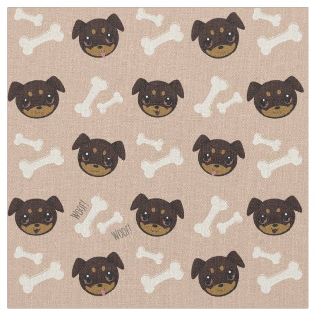 Tissu Cute Rottweiler Motif de chiot et os (Fermer)