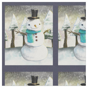 Tissu Cute Snowman en hiver Motif de scène de Noël