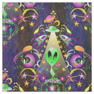 Tissu Cute Space Alien Floral SciFi Damask