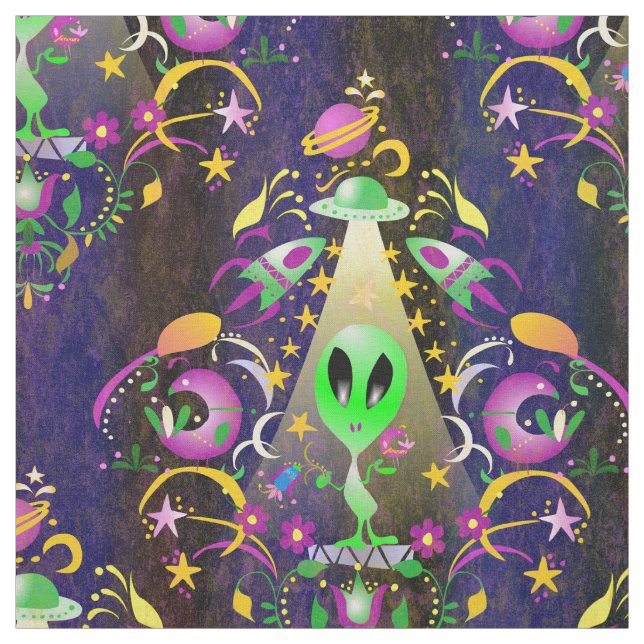 Tissu Cute Space Alien Floral SciFi Damask (Échantillon)
