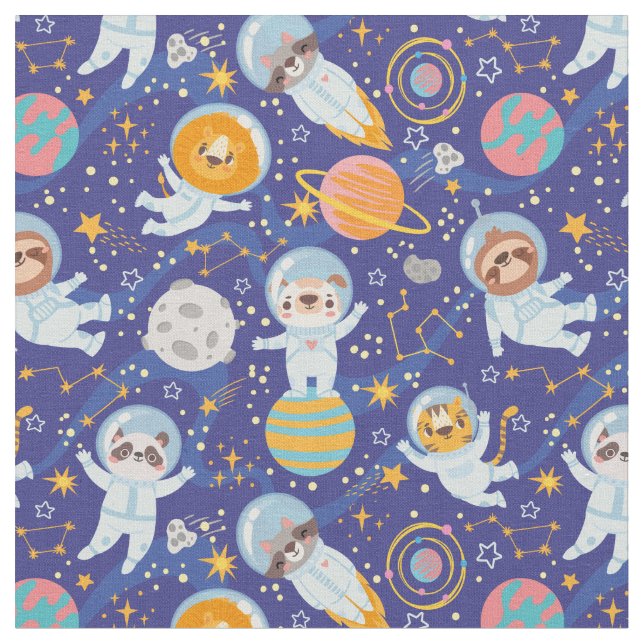 Tissu Cute Space Animals Fabric (Fermer)