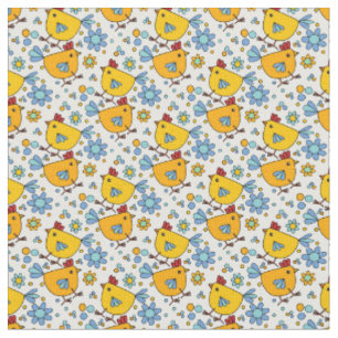 Tissu Cute tendance moderne poulet et fleur coloré