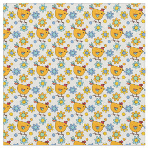 Tissu Cute tendance moderne poulet et fleur coloré
