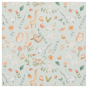 Tissu Cute Turquoise bébé animal Pastel Motif