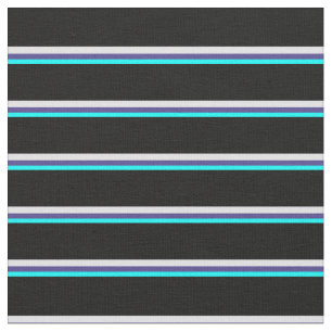 Tissu Cyan, bleu ardoise foncée, lavande et lignes noire