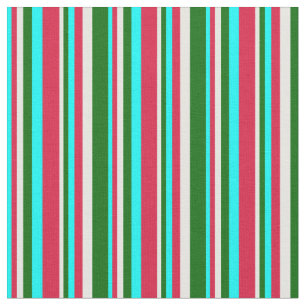 Tissu Cyan, Crimson, Crème à la menthe et Motif vert fon