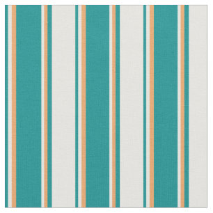 Tissu Cyan foncé, Crème à la menthe et lignes Brown