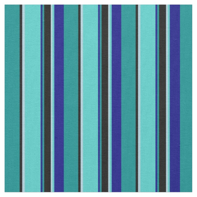 Tissu Cyan, Noir, Bleu clair, Turquoise & Lignes Bleues (Fermer)