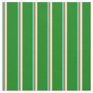 Tissu Cyan, Rouge, Crème à la menthe & Lignes vertes