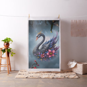Tissu Cygne Lune Couronnée – Gardien du Lac Silencieux.