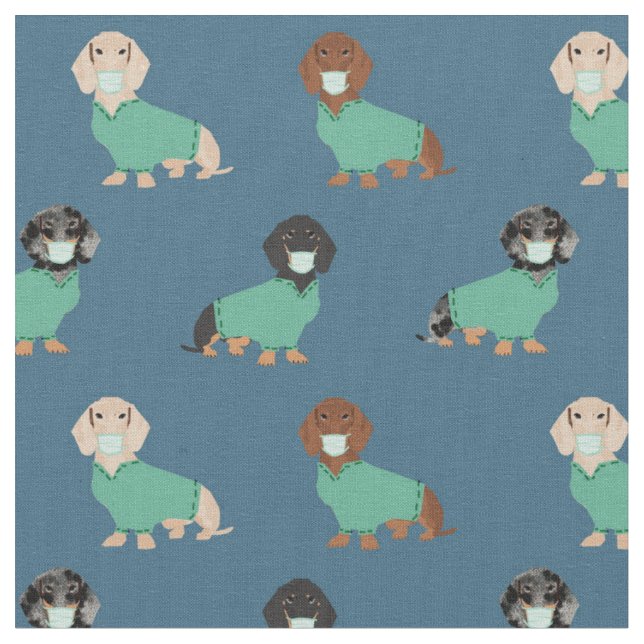 Tissu Dachshund dans les gommes bleu foncé (Fermer)