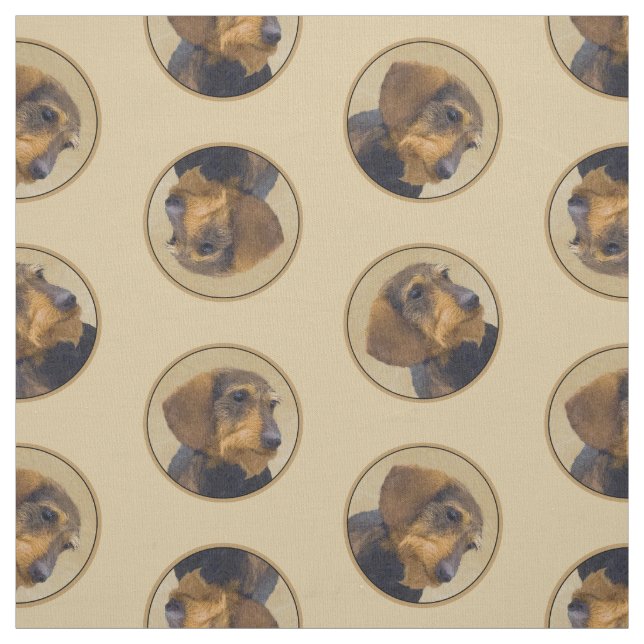 Tissu Dachshund Peinture Fil cheveux noir & Tan Dog Art (Échantillon)