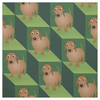 Tissu Dachshund sur les cubes verts