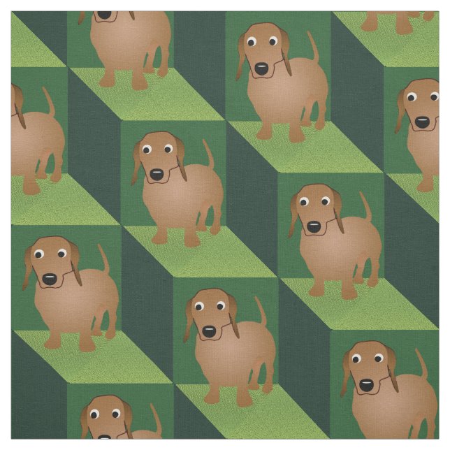 Tissu Dachshund sur les cubes verts (Échantillon)