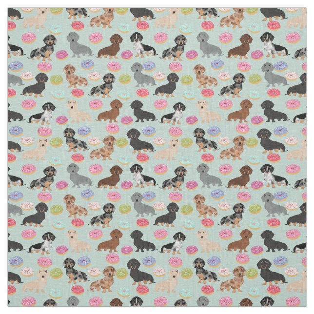 Tissu Dachshunds Donuts Fabric - jolie impression en tis (Échantillon)