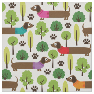 Tissu Dachshunds En Promenade Dans Le Parc