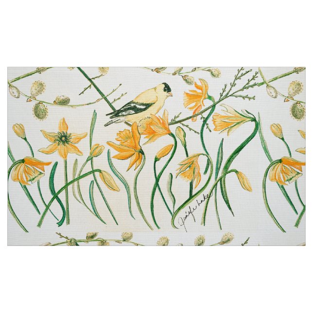 Tissu Daffodiles et Goldfinch Fabric (Fat Quarter)