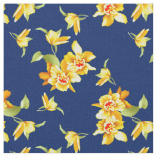 Tissu Daffodiques jaunes sur bleu marine