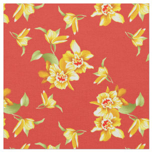 Tissu Daffodiques jaunes sur rouge